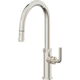California Faucets - Pull-Down Kitchen Faucet with Button Sprayer  - High Arc Spout - Polished Nickel Pvd