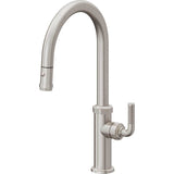 California Faucets - Pull-Down Kitchen Faucet with Button Sprayer  - High Arc Spout - Ultra Stainless Steel Pvd