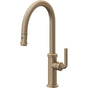 California Faucets - Pull-Down Kitchen Faucet with Button Sprayer  - High Arc Spout - Antique Brass Flat