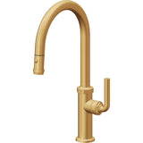 California Faucets - Pull-Down Kitchen Faucet with Button Sprayer  - High Arc Spout - Lifetime Satin Gold Pvd