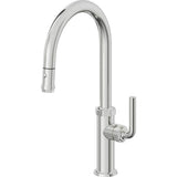 California Faucets - Pull-Down Kitchen Faucet with Button Sprayer  - High Arc Spout - Polished Chrome