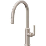 California Faucets - Pull-Down Kitchen Faucet with Button Sprayer  - High Arc Spout - Gloss White