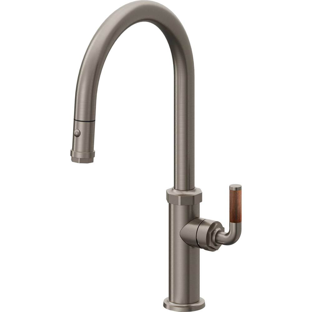 California Faucets - Pull-Down Kitchen Faucet with Button Sprayer - High Arc Spout - Graphite Pvd