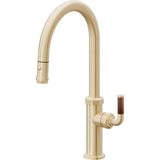 California Faucets - Pull-Down Kitchen Faucet with Button Sprayer - High Arc Spout - Satin Brass Pvd