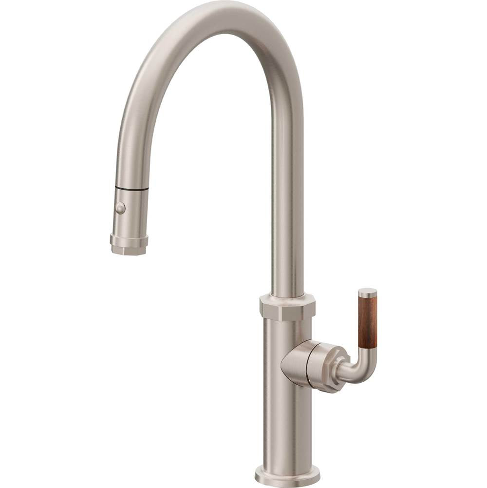 California Faucets - Pull-Down Kitchen Faucet with Button Sprayer - High Arc Spout - Gloss White