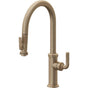 California Faucets - Pull-Down Kitchen Faucet with Squeeze Sprayer  - High Arc Spout - Antique Brass Flat