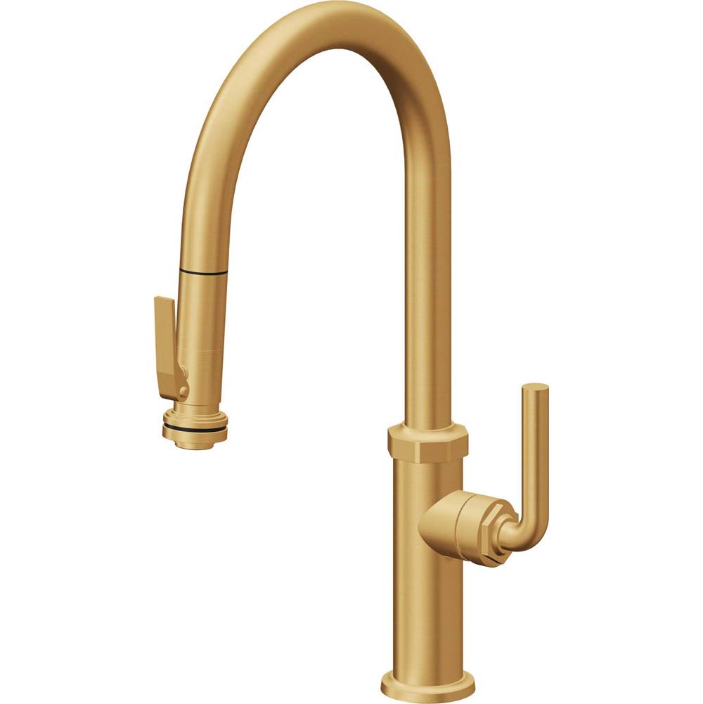 California Faucets - Pull-Down Kitchen Faucet with Squeeze Sprayer  - High Arc Spout - Lifetime Satin Gold Pvd