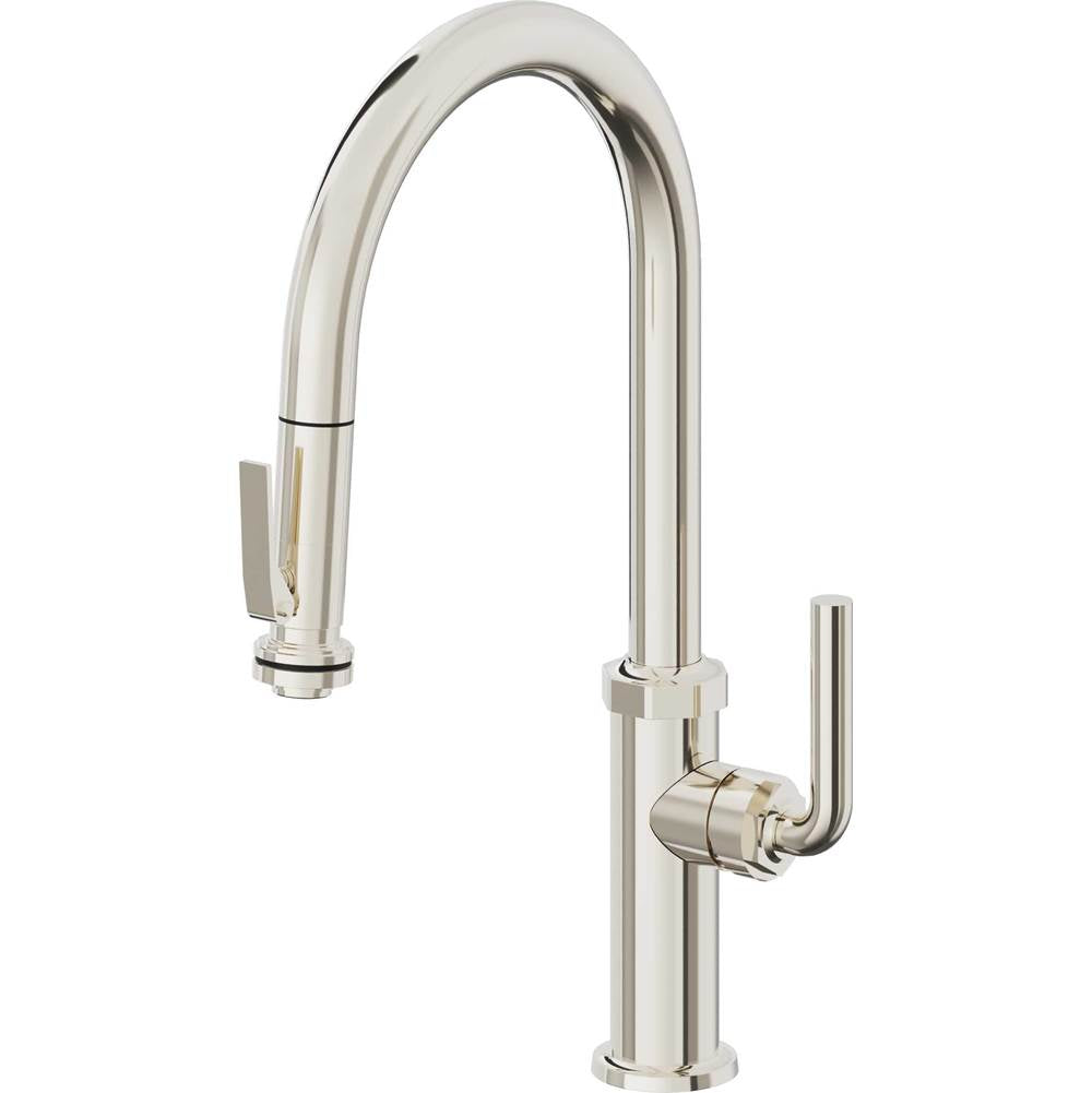 California Faucets - Pull-Down Kitchen Faucet with Squeeze Sprayer  - High Arc Spout - Polished Nickel Pvd