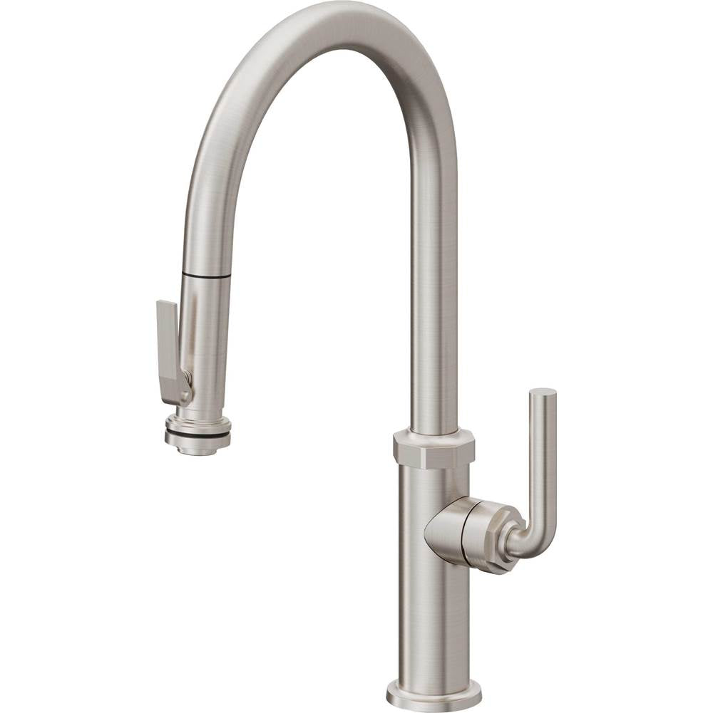 California Faucets - Pull-Down Kitchen Faucet with Squeeze Sprayer  - High Arc Spout - Ultra Stainless Steel Pvd