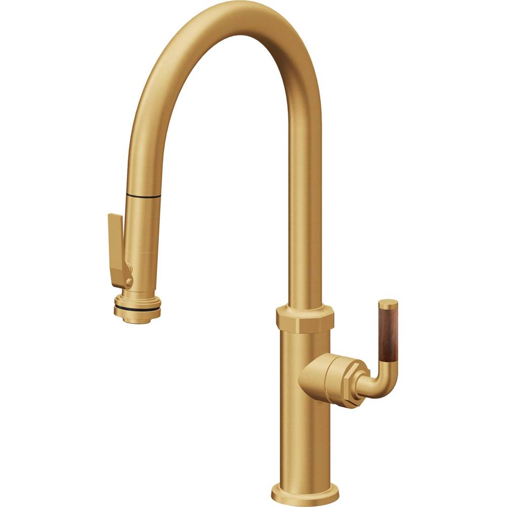 California Faucets - Pull-Down Kitchen Faucet with Squeeze Sprayer - High Arc Spout - Lifetime Satin Gold Pvd