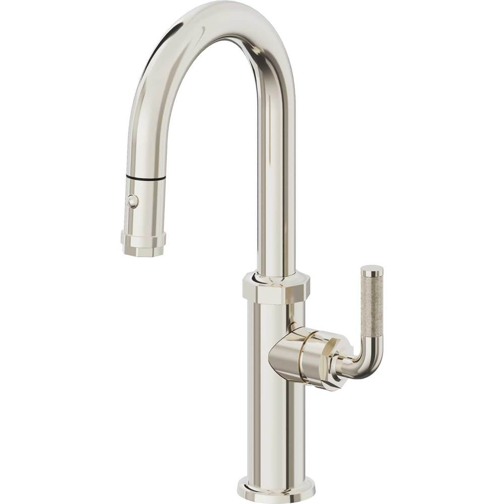 California Faucets - Pull-Down Prep/Bar Faucet with Button Sprayer - Polished Nickel Pvd