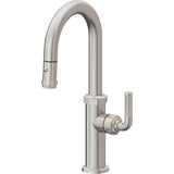 California Faucets - Pull-Down Prep/Bar Faucet with Button Sprayer - Ultra Stainless Steel Pvd