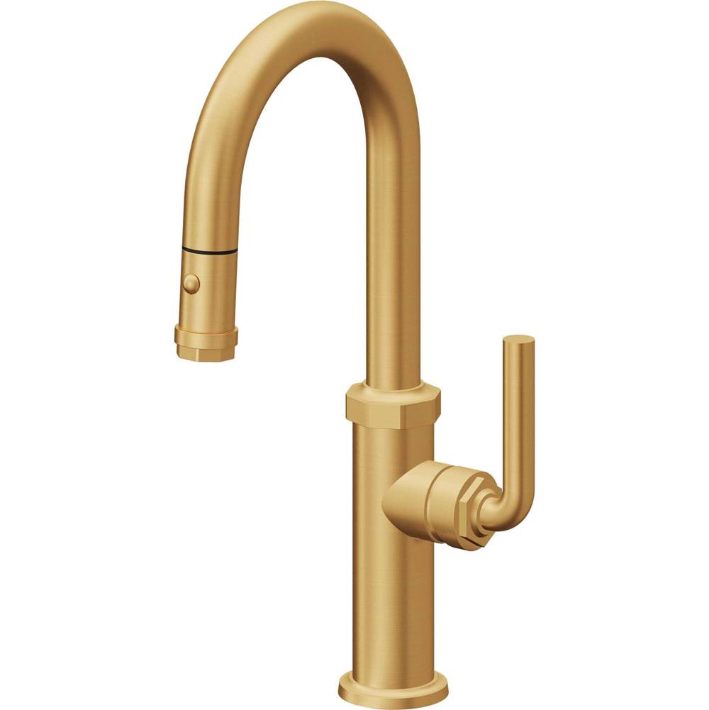 California Faucets - Pull-Down Prep/Bar Faucet with Button Sprayer - Lifetime Satin Gold Pvd
