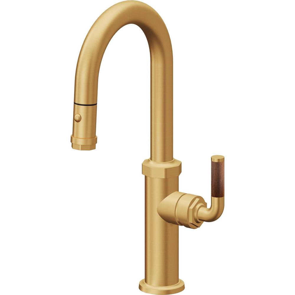 California Faucets - Pull-Down Prep/Bar Faucet with Button Sprayer - Lifetime Satin Gold Pvd