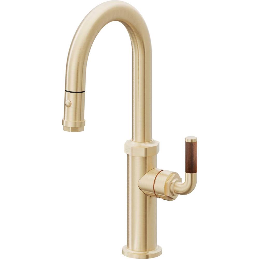 California Faucets - Pull-Down Prep/Bar Faucet with Button Sprayer - Satin Brass Pvd