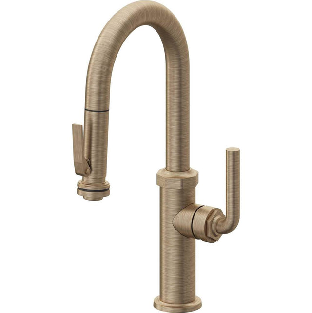 California Faucets - Pull-Down Prep/Bar Faucet with Squeeze Sprayer - Antique Brass Flat