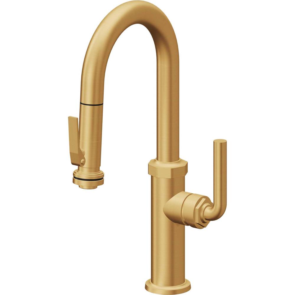 California Faucets - Pull-Down Prep/Bar Faucet with Squeeze Sprayer - Lifetime Satin Gold Pvd