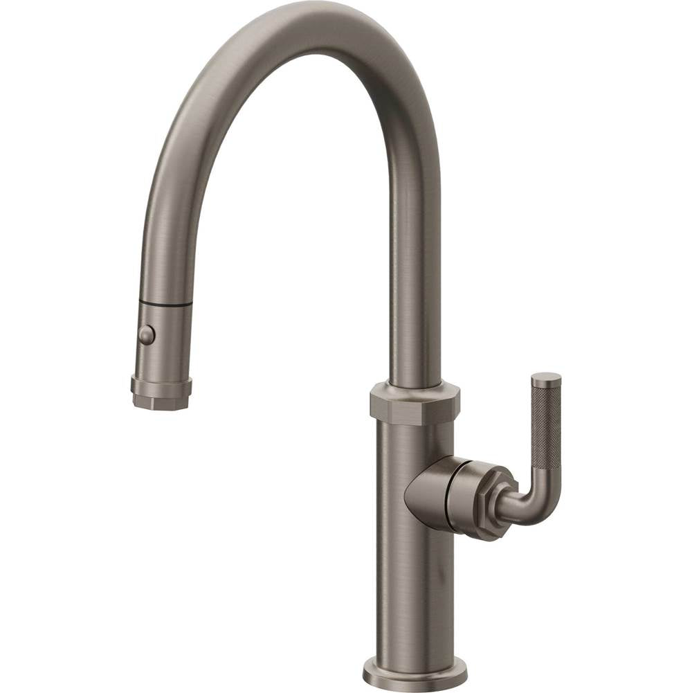 California Faucets - Pull-Down Kitchen Faucet with Button Sprayer  - Low Arc Spout - Graphite Pvd