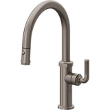 California Faucets - Pull-Down Kitchen Faucet with Button Sprayer  - Low Arc Spout - Graphite Pvd