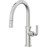 California Faucets - Pull-Down Kitchen Faucet with Button Sprayer  - Low Arc Spout - Polished Chrome