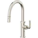California Faucets - Pull-Down Kitchen Faucet with Button Sprayer  - Low Arc Spout - Polished Nickel Pvd