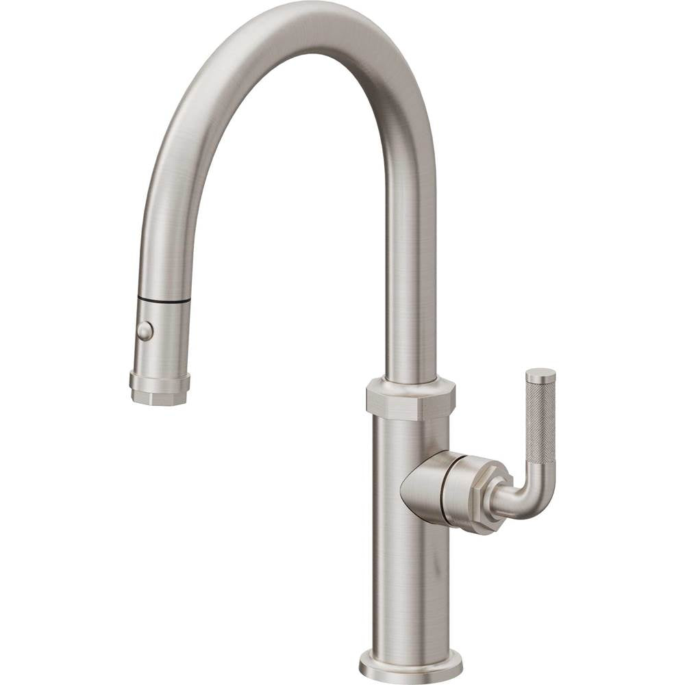 California Faucets - Pull-Down Kitchen Faucet with Button Sprayer  - Low Arc Spout - Ultra Stainless Steel Pvd