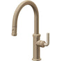 California Faucets - Pull-Down Kitchen Faucet with Button Sprayer  - Low Arc Spout - Antique Brass Flat