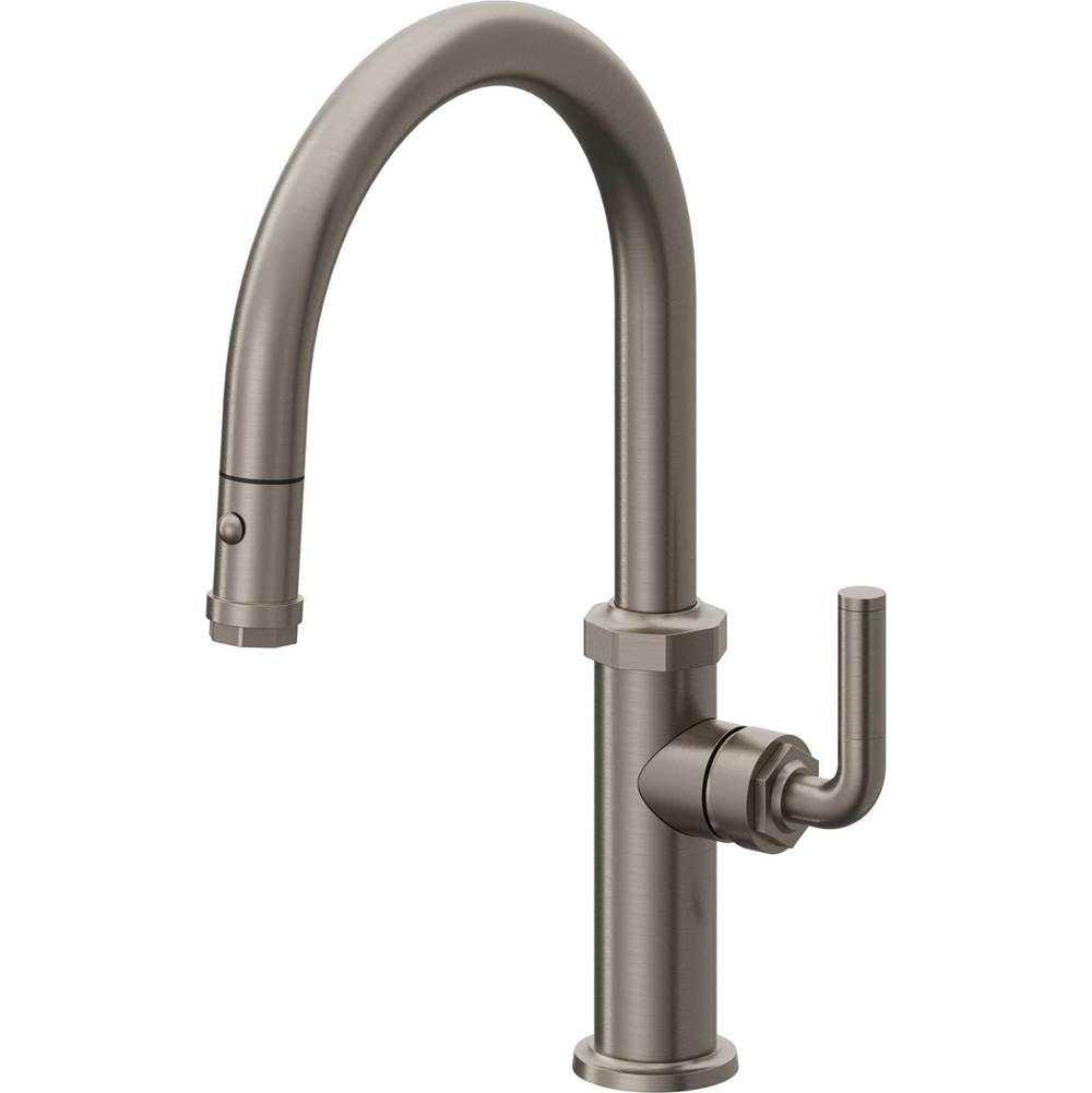 California Faucets - Pull-Down Kitchen Faucet with Button Sprayer  - Low Arc Spout - Graphite Pvd