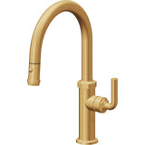 California Faucets - Pull-Down Kitchen Faucet with Button Sprayer  - Low Arc Spout - Lifetime Satin Gold Pvd