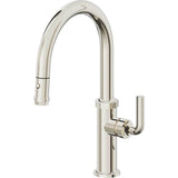 California Faucets - Pull-Down Kitchen Faucet with Button Sprayer  - Low Arc Spout - Polished Nickel Pvd