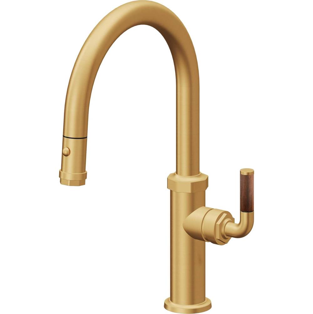 California Faucets - Pull-Down Kitchen Faucet with Button Sprayer - Low Arc Spout - Lifetime Satin Gold Pvd