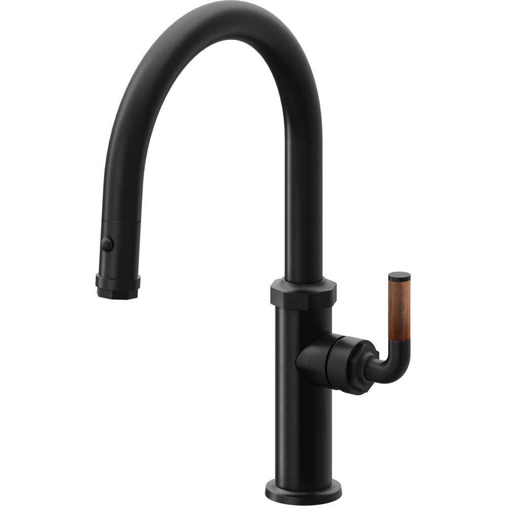 California Faucets - Pull-Down Kitchen Faucet with Button Sprayer - Low Arc Spout - Matte Black