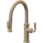 California Faucets - Pull-Down Kitchen Faucet with Squeeze Sprayer  - Low Arc Spout - Antique Brass Flat