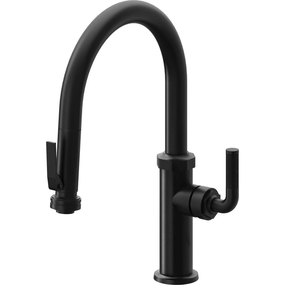 California Faucets - Pull-Down Kitchen Faucet with Squeeze Sprayer  - Low Arc Spout - Matte Black