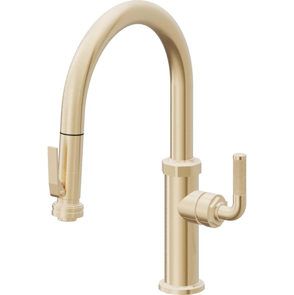 California Faucets - Pull-Down Kitchen Faucet with Squeeze Sprayer  - Low Arc Spout - Satin Brass Pvd