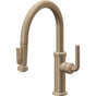 California Faucets - Pull-Down Kitchen Faucet with Squeeze Sprayer  - Low Arc Spout - Antique Brass Flat
