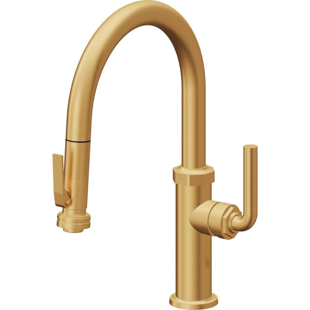 California Faucets - Pull-Down Kitchen Faucet with Squeeze Sprayer  - Low Arc Spout - Lifetime Satin Gold Pvd