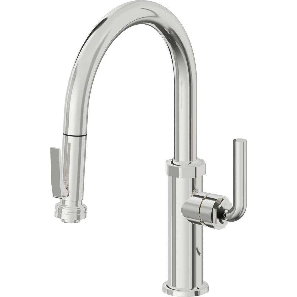 California Faucets - Pull-Down Kitchen Faucet with Squeeze Sprayer  - Low Arc Spout - Polished Chrome