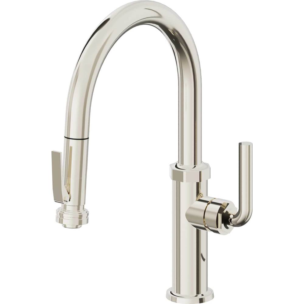 California Faucets - Pull-Down Kitchen Faucet with Squeeze Sprayer  - Low Arc Spout - Polished Nickel Pvd