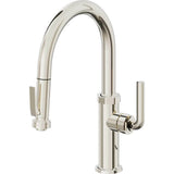 California Faucets - Pull-Down Kitchen Faucet with Squeeze Sprayer  - Low Arc Spout - Polished Nickel Pvd