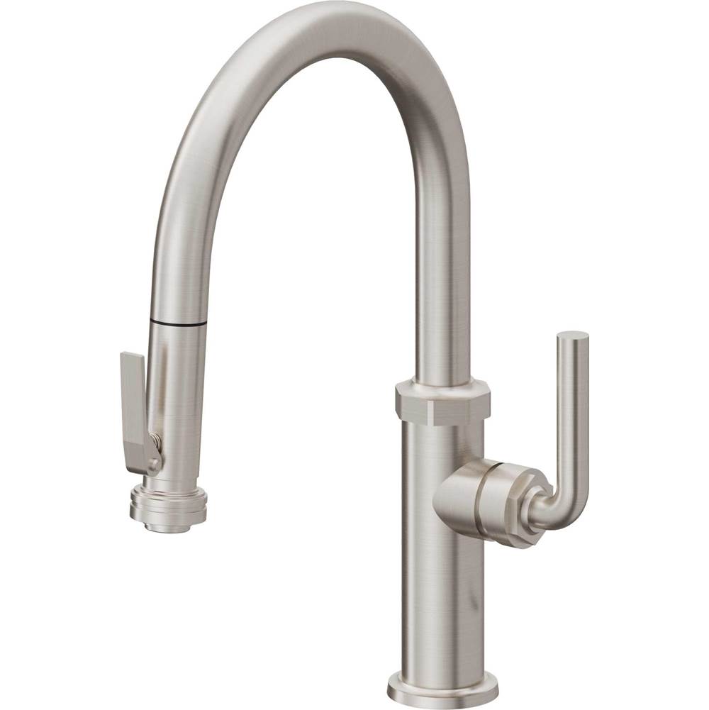California Faucets - Pull-Down Kitchen Faucet with Squeeze Sprayer  - Low Arc Spout - Ultra Stainless Steel Pvd