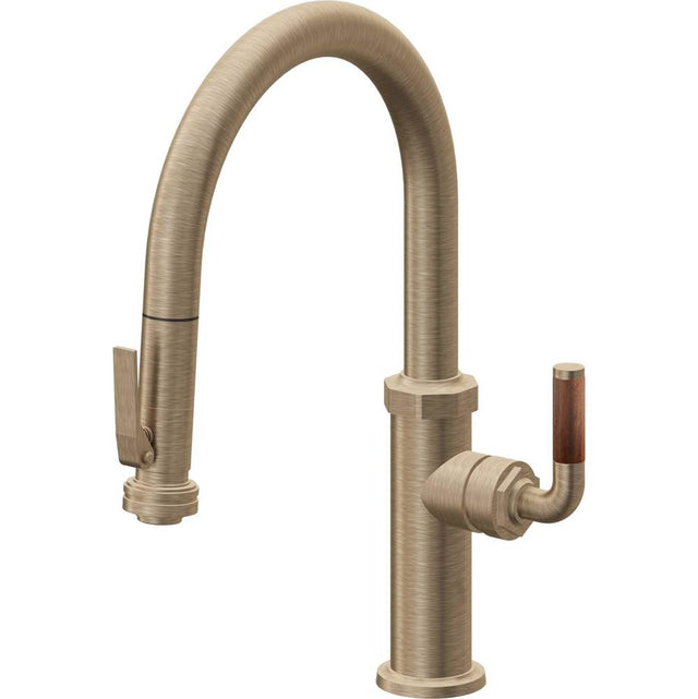 California Faucets - Pull-Down Kitchen Faucet with Squeeze Sprayer - Low Arc Spout - Antique Brass Flat