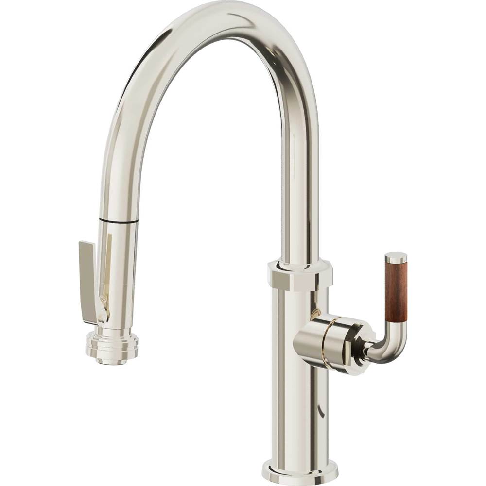 California Faucets - Pull-Down Kitchen Faucet with Squeeze Sprayer - Low Arc Spout - Polished Nickel Pvd