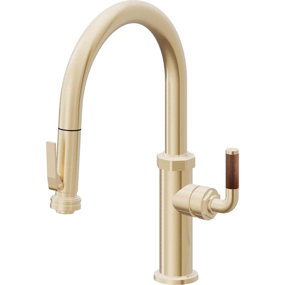 California Faucets - Pull-Down Kitchen Faucet with Squeeze Sprayer - Low Arc Spout - Satin Brass Pvd