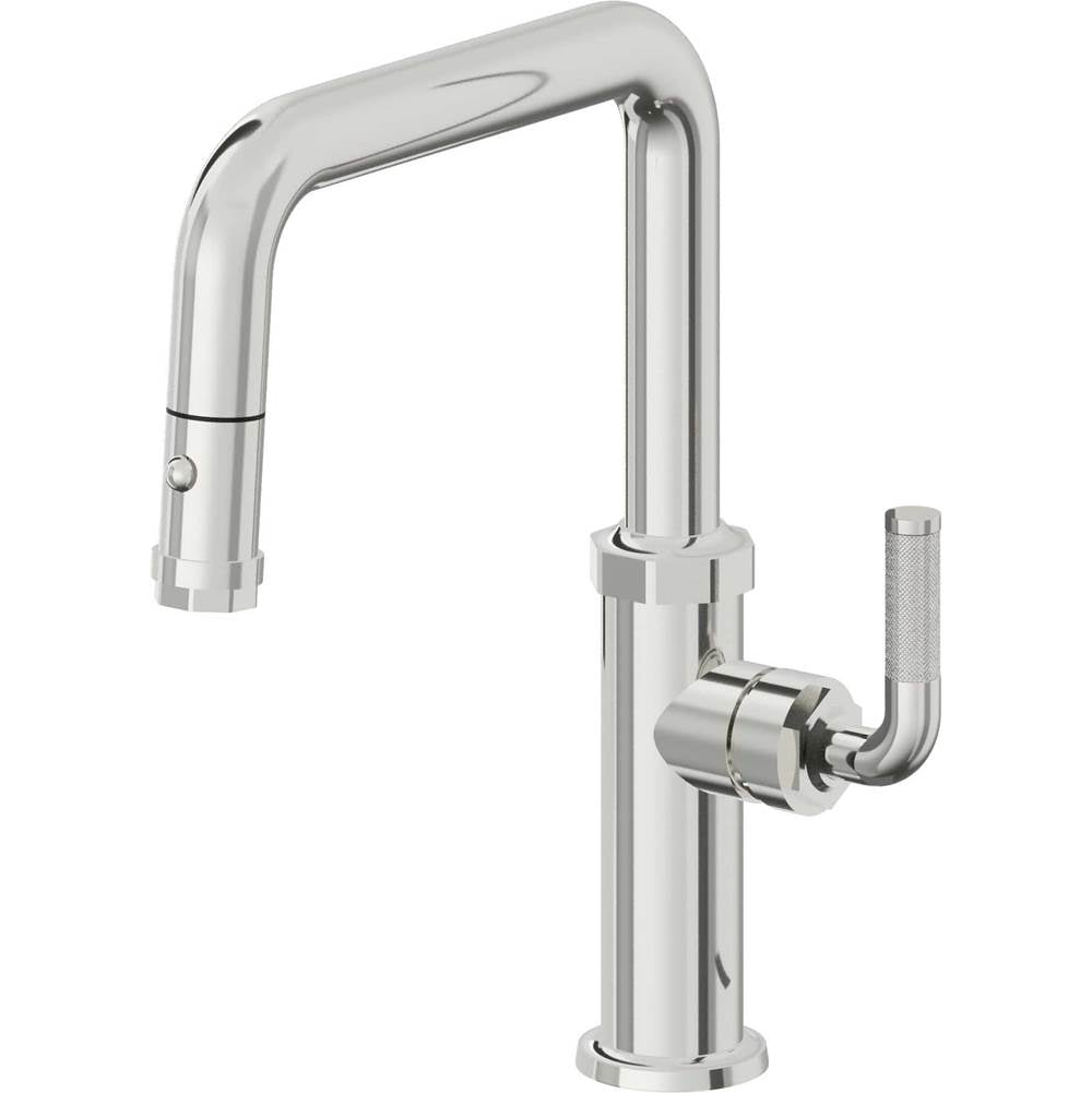 California Faucets - Pull-Down Kitchen Faucet with Button Sprayer  - Quad Spout - Polished Chrome