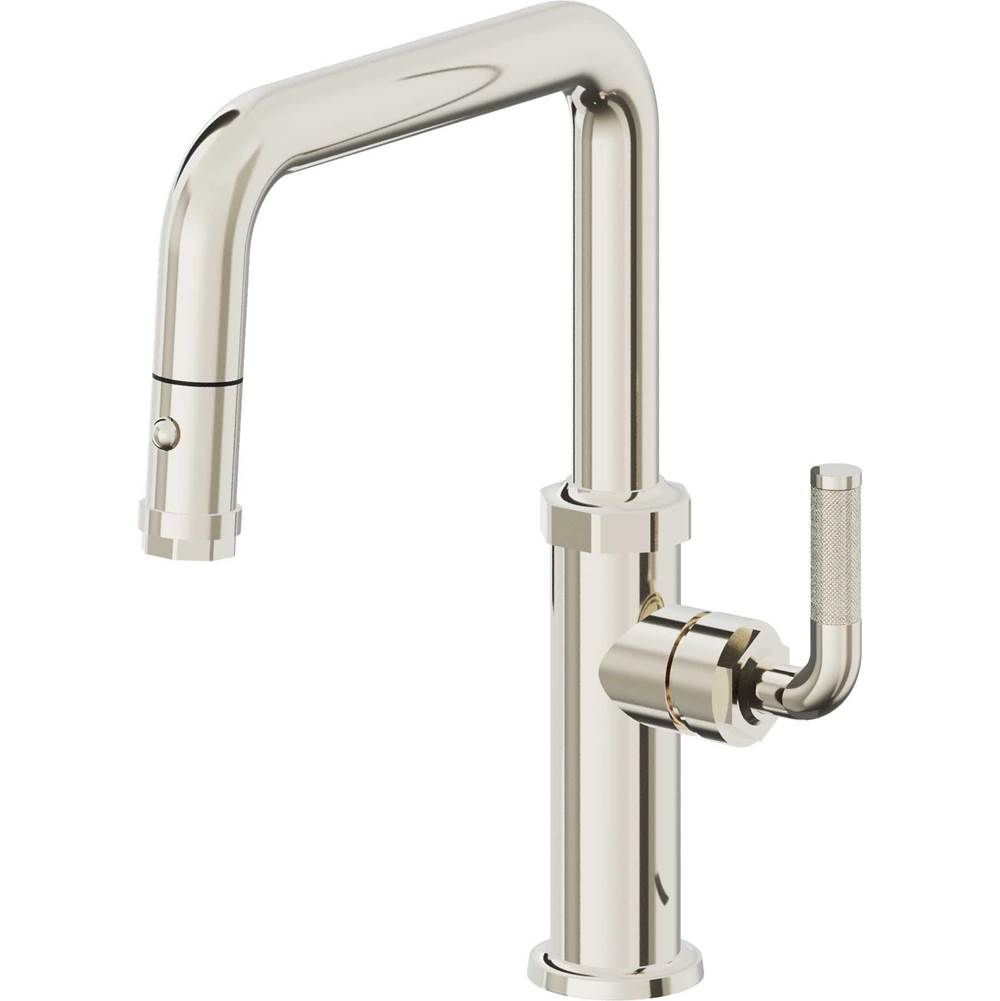 California Faucets - Pull-Down Kitchen Faucet with Button Sprayer  - Quad Spout - Polished Nickel Pvd