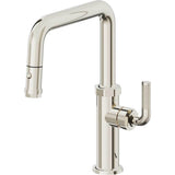 California Faucets - Pull-Down Kitchen Faucet with Button Sprayer  - Quad Spout - Polished Nickel Pvd