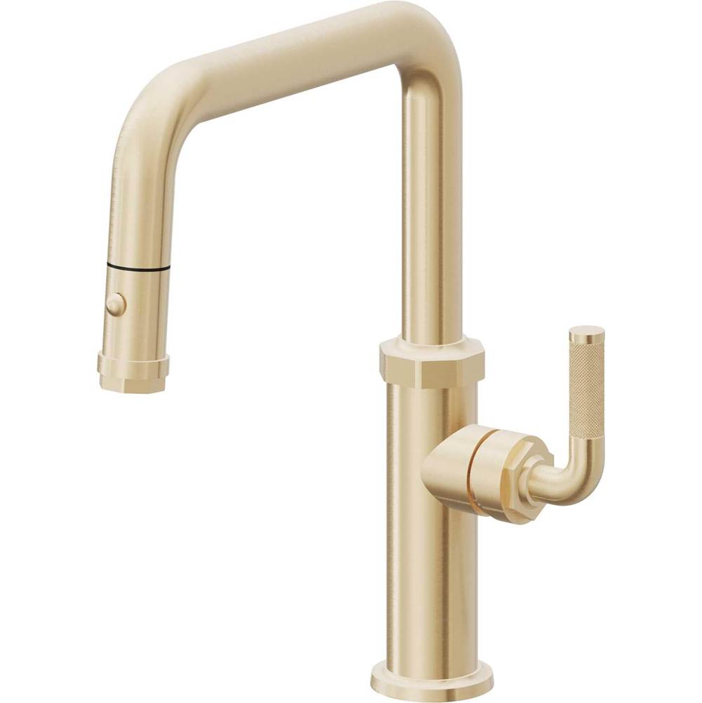 California Faucets - Pull-Down Kitchen Faucet with Button Sprayer  - Quad Spout - Satin Brass Pvd