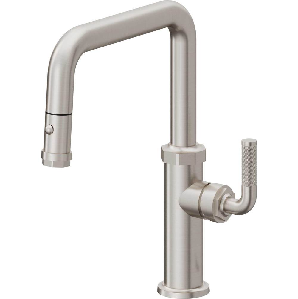 California Faucets - Pull-Down Kitchen Faucet with Button Sprayer  - Quad Spout - Ultra Stainless Steel Pvd