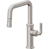 California Faucets - Pull-Down Kitchen Faucet with Button Sprayer  - Quad Spout - Ultra Stainless Steel Pvd